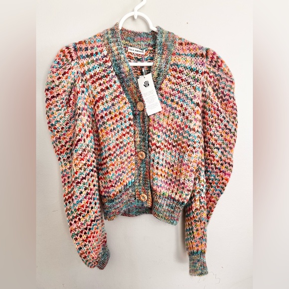 NWT Ulla Johnson Fiora Wool Puff Sleeve Kid Mohair Rainbow Cardigan Size Small - Picture 5 of 10